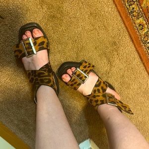 Cheetah platform ankle strap sandals